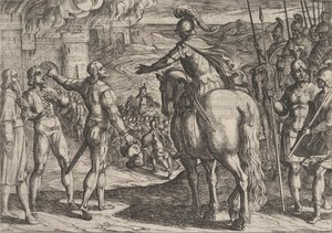 Planche 34 : Les Romains brûlant la campagne hollandaise, de La Guerre des Romains contre les... - Antonio Tempesta