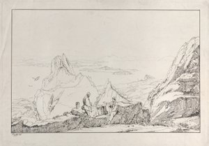Paysage montagneux avec deux hommes au premier plan