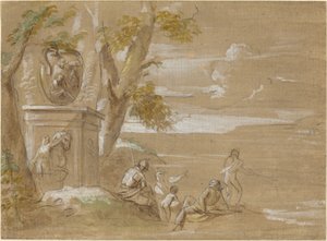 Un paysage avec des soldats assis et des pêcheurs - Antonio Visentini