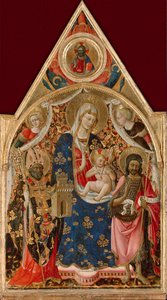 Madone et enfant, avec un évêque, Saint Jean-Baptiste et des anges, début du 15e siècle