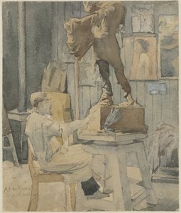 Jan Toorop dans un atelier de sculpteur - Antoon Derkinderen