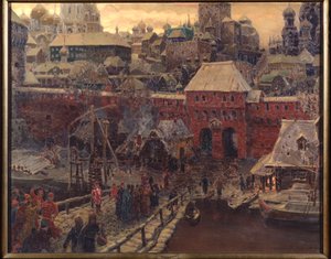 Moscou au 17e siècle, le pont Moskvoretsky et la porte de l