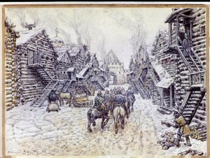 Vieux Moscou. Architecture traditionnelle en bois sous la neige