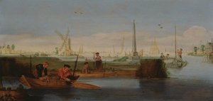 Scène de rivière avec pêcheurs