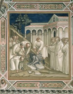 La pierre lourde (détail) de la vie de Saint Benoît (c.480-c.550), dans la sacristie, 1387 - Aretino Luca Spinello or Spinelli