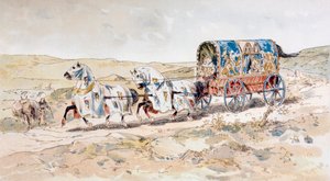 Carrosse de dames tiré par des chevaux du 13ème siècle, 1886