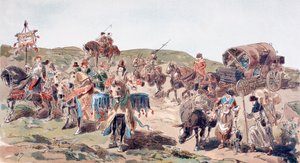 Un chariot voyageant avec escorte au 15ème siècle, 1886