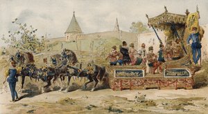 Char de marchands transportant des musiciens, Pays-Bas espagnols, 16ème siècle
