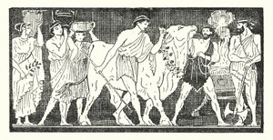 Nestor et ses compagnons menant une génisse à sacrifier
