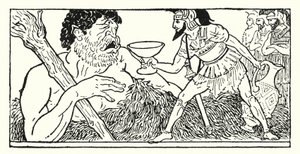 Ulysse offrant une coupe de vin au géant Polyphème