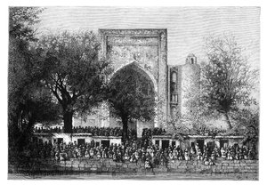 Une assemblée devant la mosquée de Boukhara, Ouzbékistan, 1895