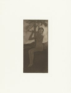 Jeune femme nue jouant de la flûte dans un paysage