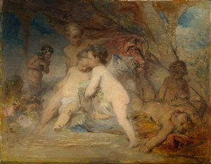 Putti et un jeune Éros dans une clairière forestière - Arnold Böcklin