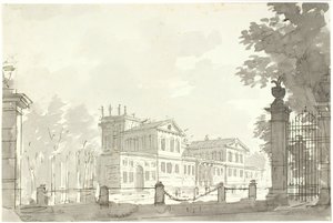 Palais dans un parc clôturé, à droite une grille - Aron Wallick