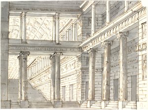 Intérieur de palais avec colonnes et escalier