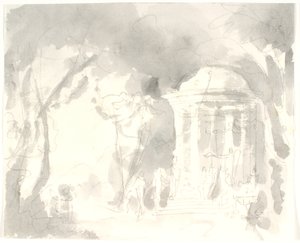 Temple rond avec figures ailées entouré d