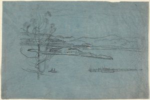 Paysage avec quai et deux bateaux