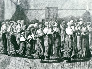 Shakers à une réunion : la danse religieuse, illustration de The Graphic, publiée le 14 mai 1870
