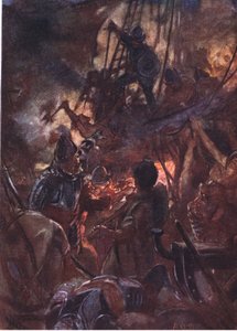 La bataille faisait rage avec férocité et longtemps, illustration de Romance of History: The Netherlands, années 1920