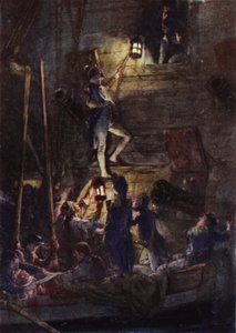 Nelson montant à bord du Theseus pour se faire amputer le bras