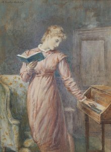 Une dame lisant en jouant du clavecin
