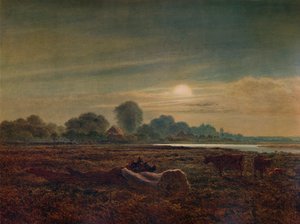 Scène de rivière au clair de lune, avec du bétail - Arthur Gilbert