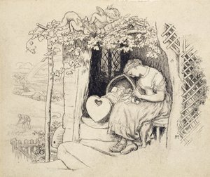 Près du berceau - Arthur Hughes