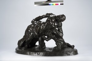 Homme en combat avec un lionceau (bronze)