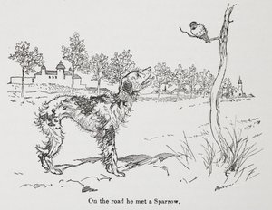 Un chien et un moineau - Arthur Rackham