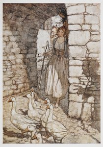 Une fille avec des oies. - Arthur Rackham