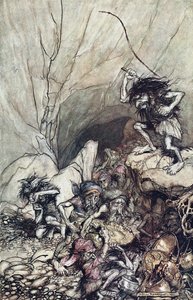 Alberich conduit une bande de Nibelungen chargée de trésors d