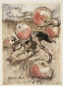 Des pommes sont tombées autour de mes oreilles, de Les Voyages de Gulliver par Jonathon Swift (1667 - 1745), pub. 1909