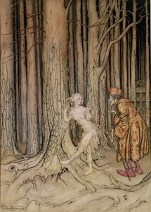 Enfin elle rencontra le marié qui revenait lentement, illustration pour Fitchers Bird, de Little Brother, Little Sister, par les frères Grimm, 1917 - Arthur Rackham