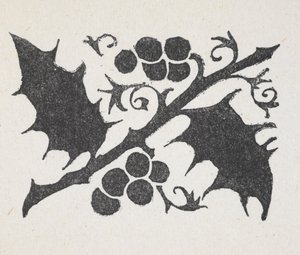 Impression en noir et blanc de feuilles de houx et de baies - Arthur Rackham
