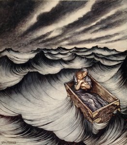 Danaé serra son enfant contre elle, illustration de 