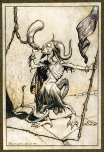Avant que la corne à la porte de la tour du Barbican ne soit soufflée avec une puissance de vingt trompettes, 1907 - Arthur Rackham