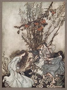 Les fées ne disent jamais Nous nous sentons heureux, elles disent Nous nous sentons dansantes, de Peter Pan dans les jardins de Kensington par J M Barrie, pub. 1906 - Arthur Rackham