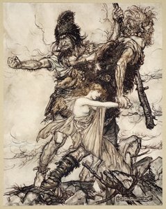 Fasolt saisit soudainement Freia et la traîne d