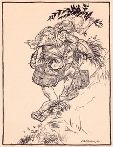 Gémissant continuellement, il gravit la montagne. Illustration par Arthur Rackham du Conte de Grimm, La Fille de l