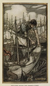 Gulliver capture la flotte ennemie, Illustration des Voyages de Gulliver par Jonathan Swift, par Arthur Rackham - Arthur Rackham