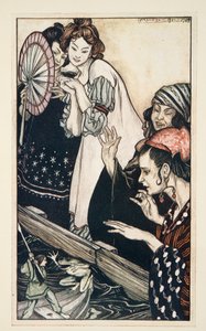 La rencontre de Gulliver avec la grenouille, des Voyages de Gulliver par Jonathan Swift (1667 - 1745), pub. 1909 - Arthur Rackham