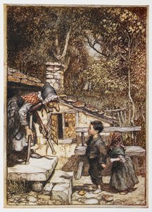 Hansel et Grethel à la maison de la vieille femme. - Arthur Rackham