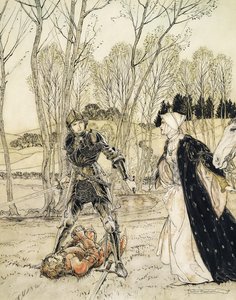 Comment Beaumains a vaincu le Chevalier Rouge, et toujours la demoiselle lui adressait de vilains mots