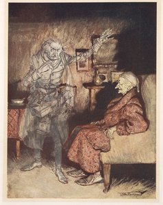 Illustration de Scrooge avec le Fantôme du Noël passé
