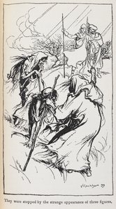Illustration des trois sorcières, Macbeth et Banquo - Arthur Rackham