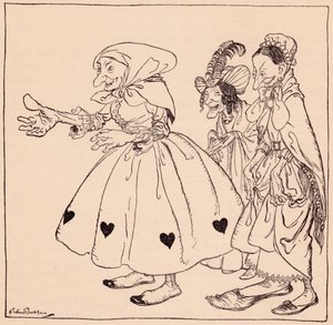 Les trois femmes sont entrées habillées de la manière la plus étrange. Illustration de Arthur Rackham du conte de fées de Grimm, Les Trois Fileuses. - Arthur Rackham