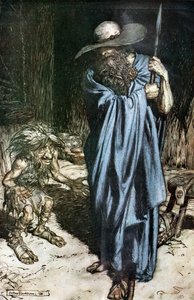 Mime et le voyageur. Illustration pour Siegfried et Le Crépuscule des dieux de Richard Wagner