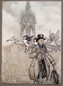 Le vieux M. Salford était un vieux monsieur grincheux qui errait toute la journée dans les jardins, de Peter Pan dans les jardins de Kensington par J M Barrie, pub. 1906 - Arthur Rackham