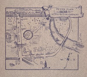 Carte de Peter Pan des jardins de Kensington, de Peter Pan dans les jardins de Kensington par J M Barrie, pub. 1906