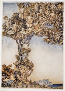 Sometimes a thousand twangling instruments will hum about mine ears, illustration de La Tempête de William Shakespeare, pub. 1926 - Arthur Rackham